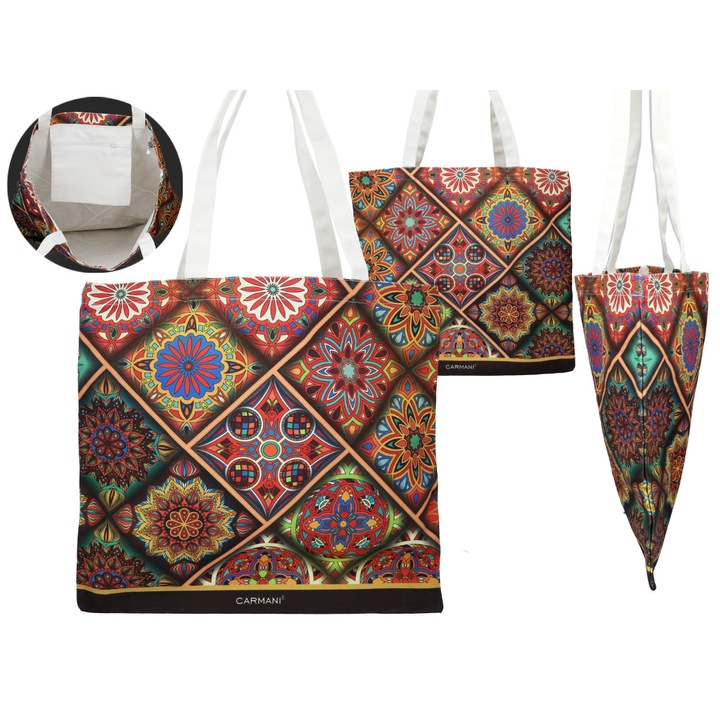 Платнена чанта за рамо, CARMANI, марокански модел, екологична, 40x30см