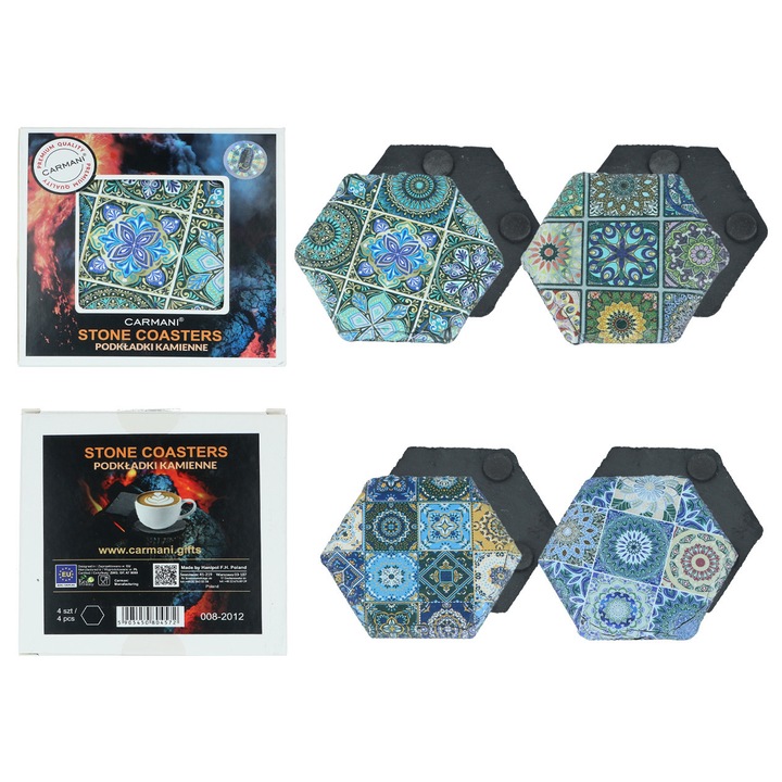 4 db pala poháralátét, CARMANI, hatszögletű forma, csiszolatlan élek