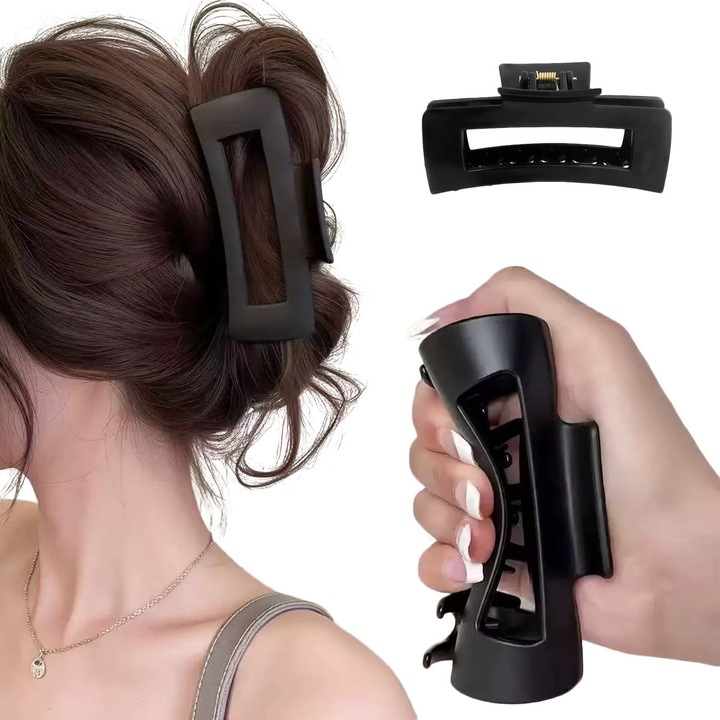 Set de 2 cleme de par, negru, 10.5 cm, prindere ferma