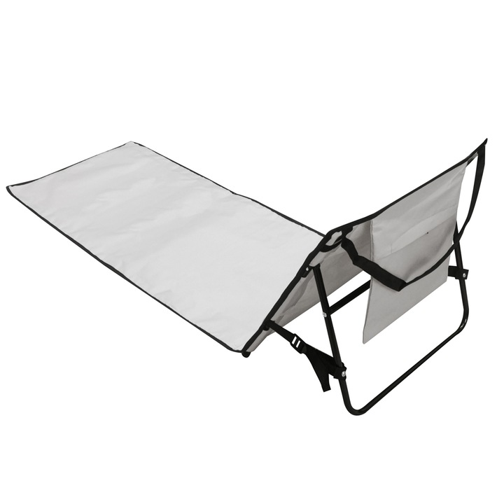 Sezlong plaja pliabil spatar cadru metalic reglabil compact, 150x47 cm, buzunar, gri