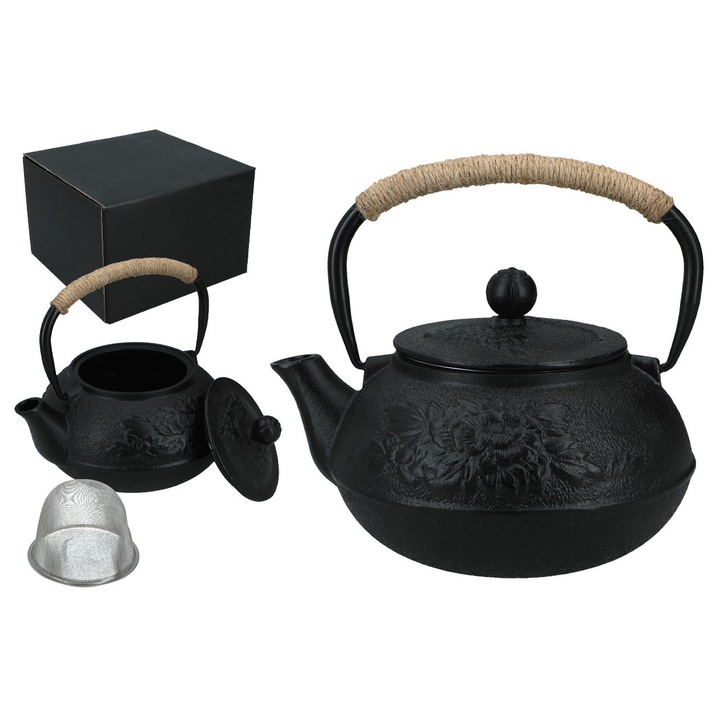 Ceainic din fonta HANIPOL cu infuzor, emaliat, retro