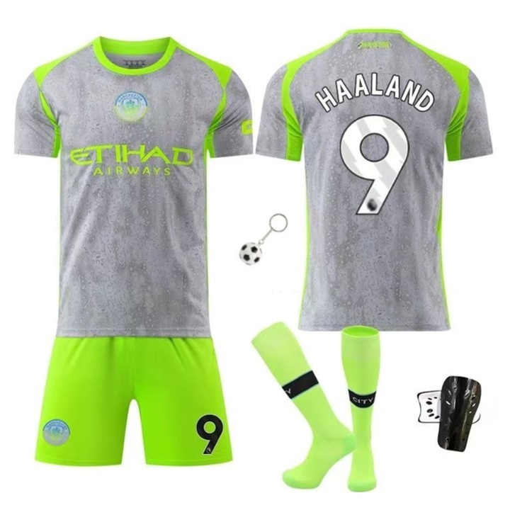 Echipament Sportiv Copii - Tricou Deplasare Man City 2025/2026 Haaland 9, Culoare Gri, Poliester, Gri