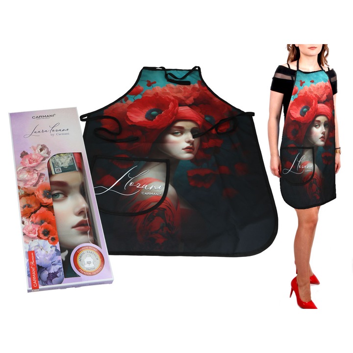 Fartuch bucatarie CARMANI, model Linda Lozano, flori, pentru femei
