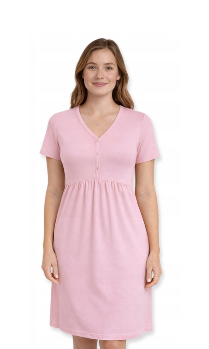 Pijamale dama, Dartomik, camasa de alaptat, 100% bumbac, roz deschis