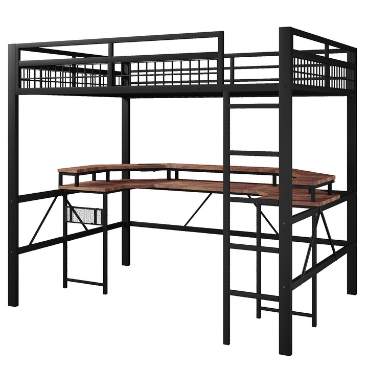 Pat metalic, Sweiko, 140x200 LED RGB birou USB priza negru