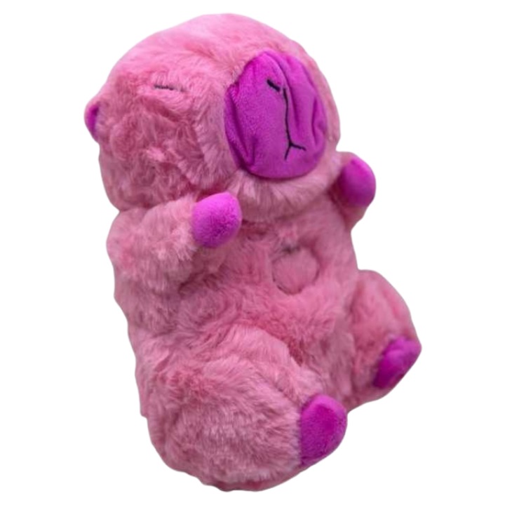 Jucarie de Plus Capybara Roz cu Detalii Mov, Pufoasa si Moale, Jucarie Copii pentru Imbratisat
