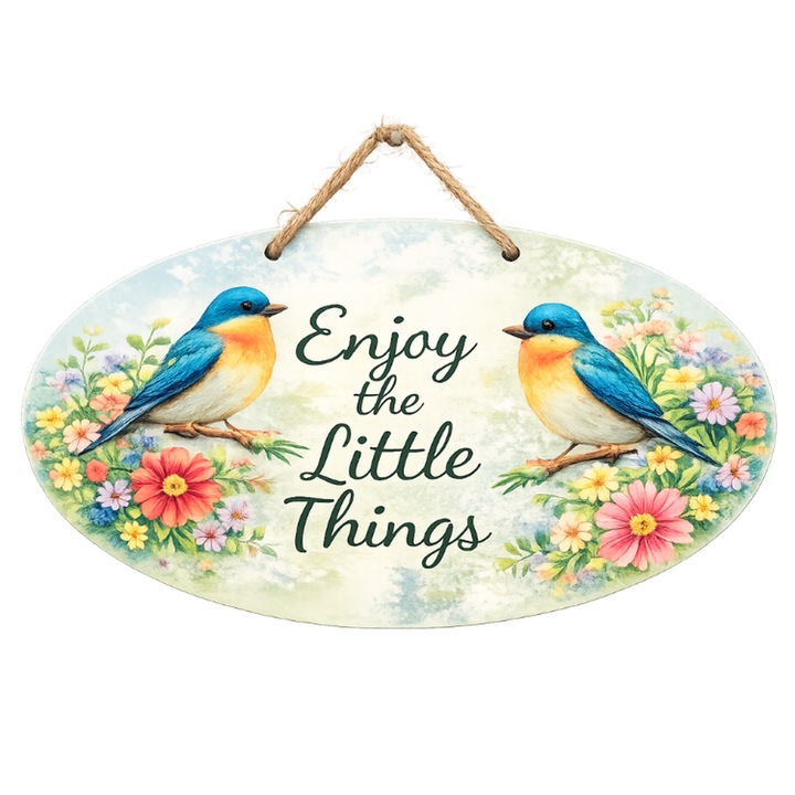 Placuta decorativa gradina Enjoy the Little Things, semn decorativ exterior, PVC rezistent UV, placuta pentru gard sau copac, decor gradina
