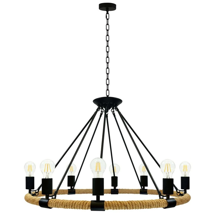 Pendul Rustic RFAN, Model 8456-8P, 8 x E27, Maro-Negru, 150x82.5cm