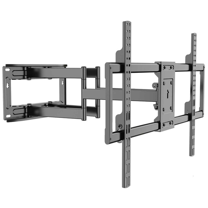 Suport universal TV de perete RTS H6 50-120, Diagonala 50" - 120", Inclinare reglabila -15°/+15° grade, Instalare Usoara, Negru