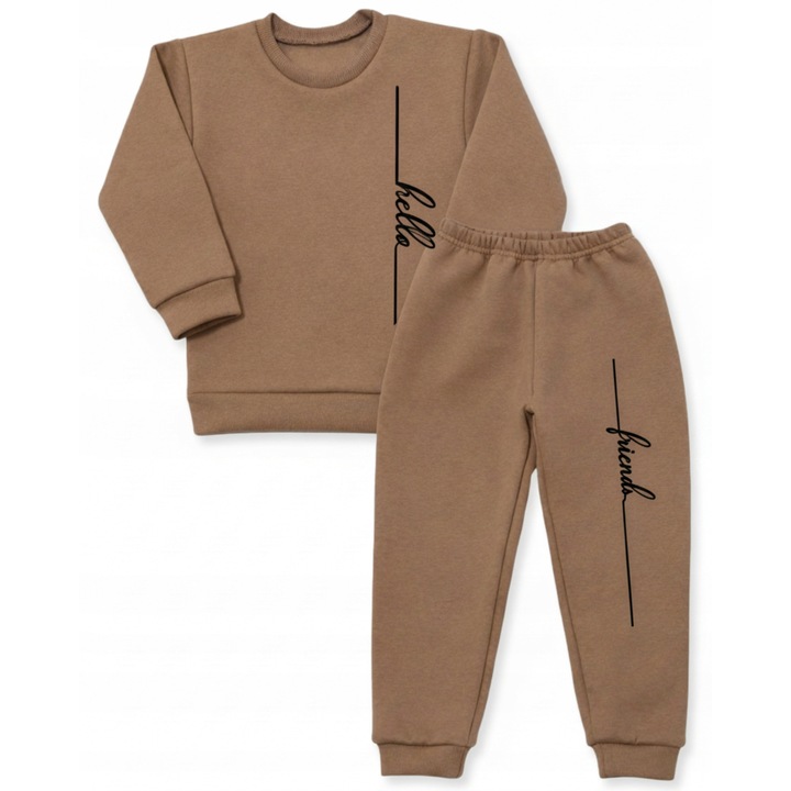 Set complet de trening copii Dartomik, 2 piese, bumbac, maro cappuccino, calduros