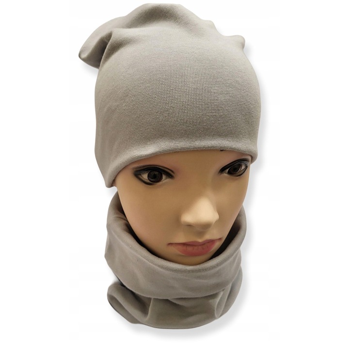 Set caciula/fular copii, Dartomik, Bumbac/Lycra, Bej, 56-62 cm