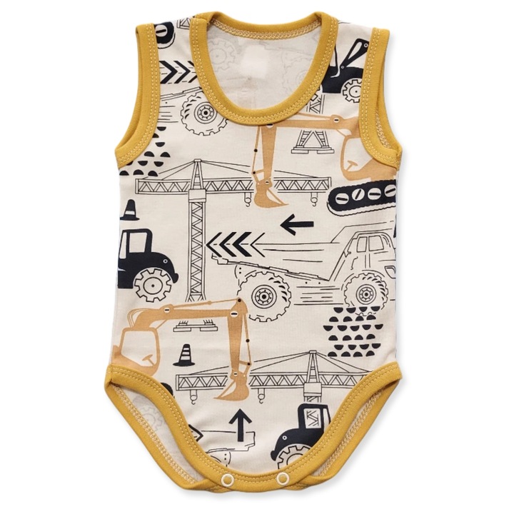 Body baieti, Dartomik, bumbac, imprimeu excavatoare, fara maneci, multicolor, Multicolor