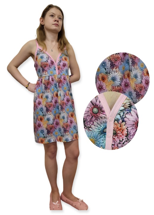Pijamale dama, Dartomik, camasa de noapte, bretele, bumbac, floral