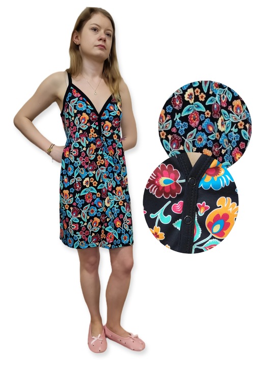 Pijamale dama, Dartomik, camasa de noapte, cu bretele, bumbac, cu nasturi