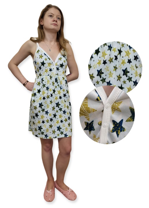 Pijamale dama, Dartomik, camasa de noapte, bumbac, deschisa cu nasturi, bretele