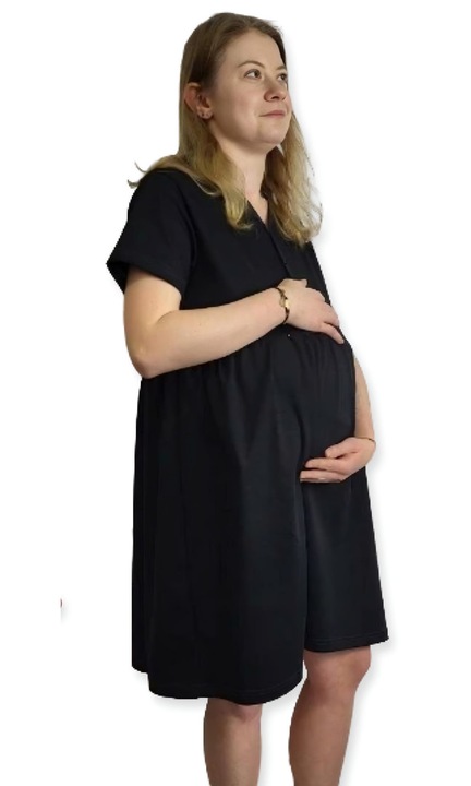 Pijamale dama, Dartomik, camasa de noapte de maternitate, bumbac, maneca scurta, neagra