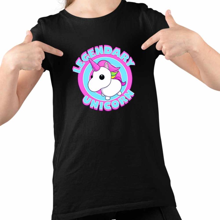 Tricou Copii Fete Adopt Me Roblox Legendary Unicorn, Fekete