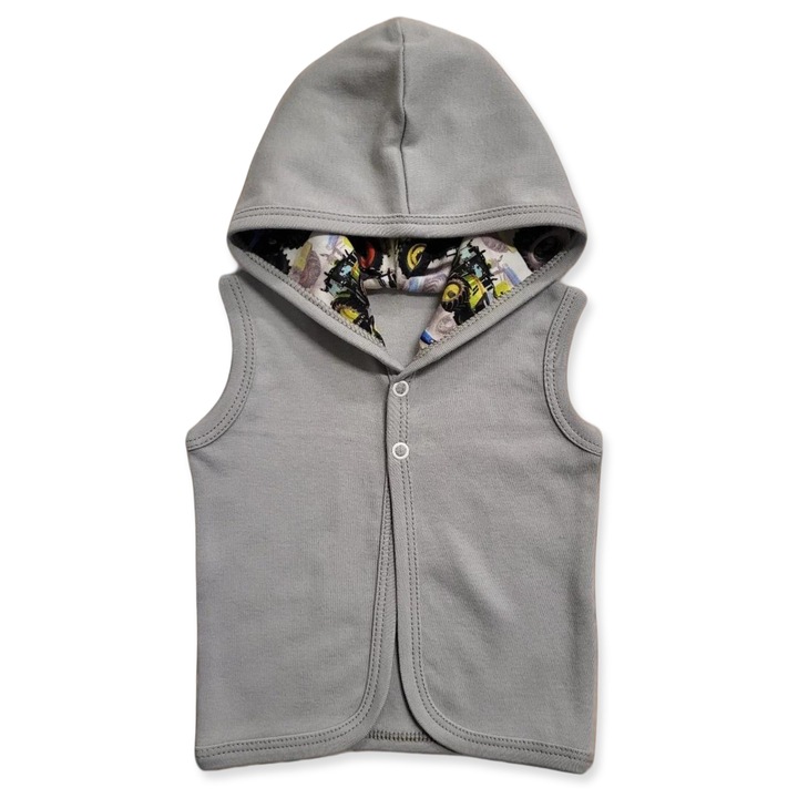 Vesta copii Dartomik, bumbac, fara maneci, cu gluga, gri