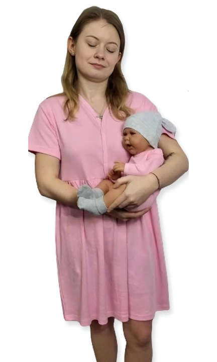 Pijamale dama, Dartomik, camasa de noapte pentru alaptat, maneca scurta, roz deschis, set cu body