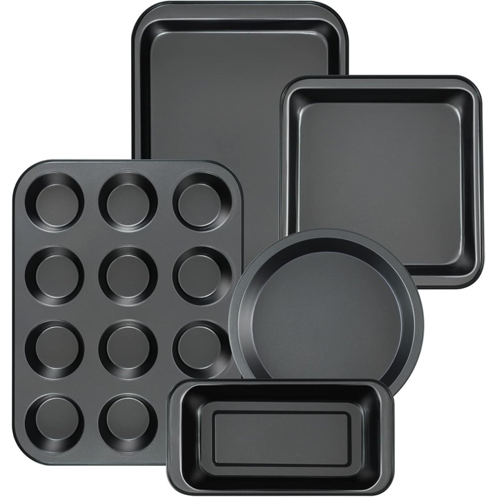 Set 5 piese tavi copt neaderente rotund patrat dreptunghiular adanc multicolor