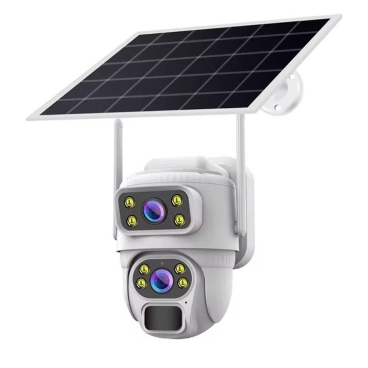Camera De Supraveghere Dubla, Panou Solar 8W, 4G SIM Slot, 4+4 MP FULL HD, Smart ir, 355° + 90°, Impermeabil, Alarma, Tracking, Miromoto®