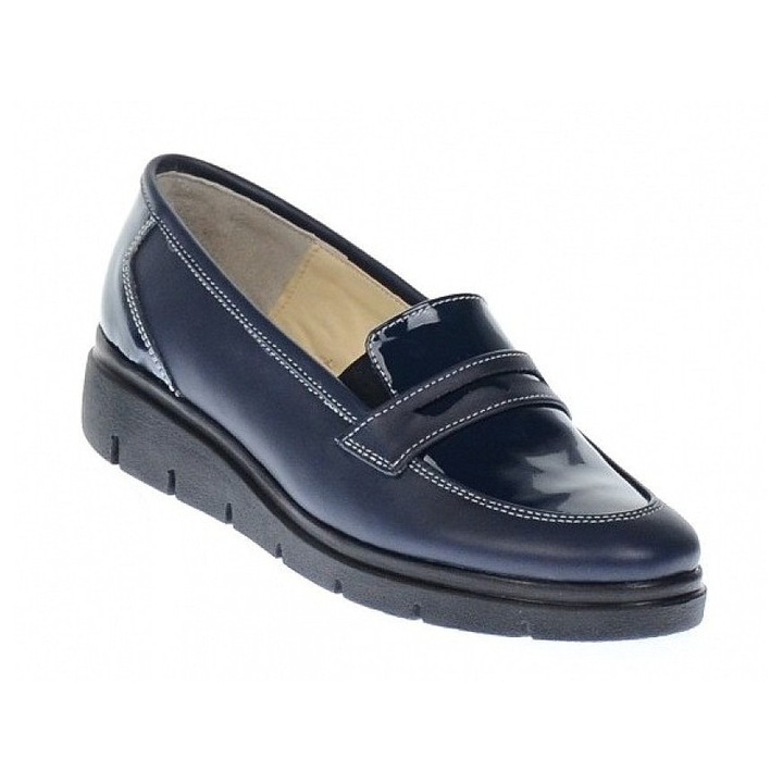 Pantofi dama din piele naturala, platforme 3 cm confort 200805, Bleumarin