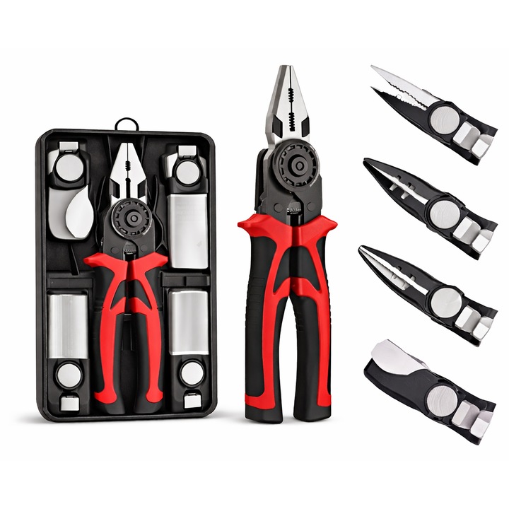 Set Clesti Multifunctionali Profesionali cu Capete Interschimbabile, Sistem Rotativ Rapid, Otel Calit Tratament Termic, Taiere Sarma, Dezizolare, Sertizare, Prindere Universala, Trusa Transport