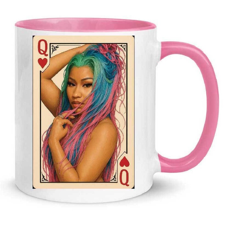 Cana Nicki Minaj No6, ceramica, 330ml, alb cu accente roz, design durabil, set
