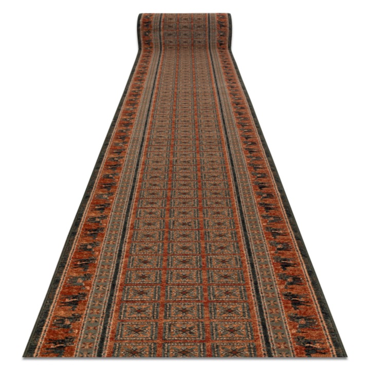 Traversa DYWANY ŁUSZCZÓW Lana KASHQAI 4301/501 oriental, cadru verde / teracota 67cm, 67x280 cm