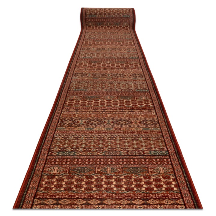 Traversa DYWANY ŁUSZCZÓW Lana KASHQAI 4334/300 oriental, cadru vin rosu / verde 67cm, 67x280 cm