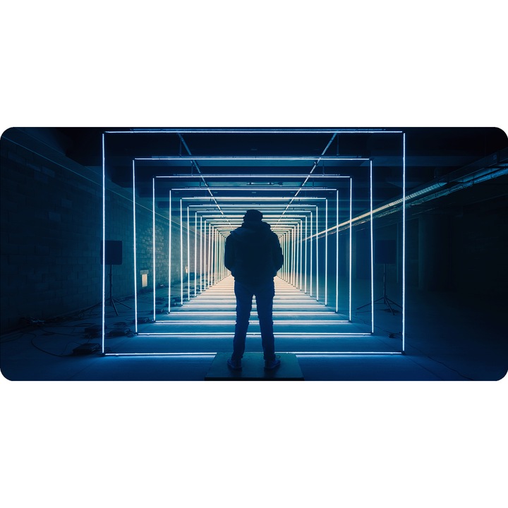 Mousepad Deskmat Vanishing point blue lights 700x350x2mm margini drepte necusute Oktane