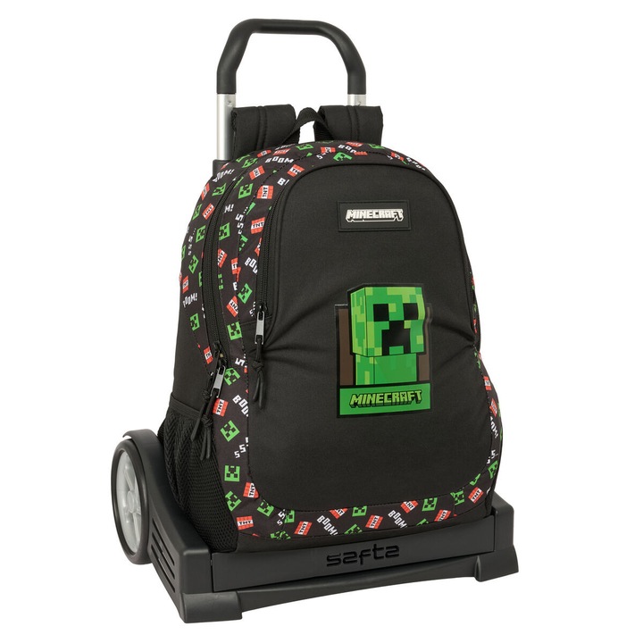 Ghiozdan cu Roti Minecraft Negru 32 x 44 x 16 cm