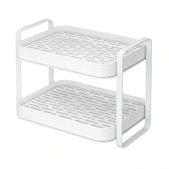 Suport cu 2 nivele pentru scurgerea paharelor, cadru metalic, 36.5 x 25.5 x 29 cm, alb