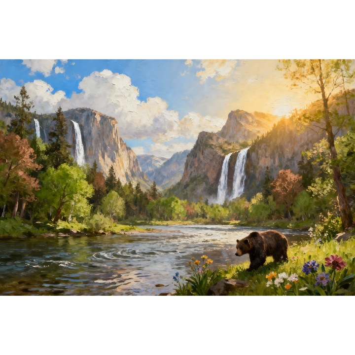 Tablou Canvas Peisaj in Japonia 37, 90x60 cm, natura, flori, lac, padure, rau, stil pictura, sasiu de lemn, panza de bumbac 90%, agatatoare invizibilla