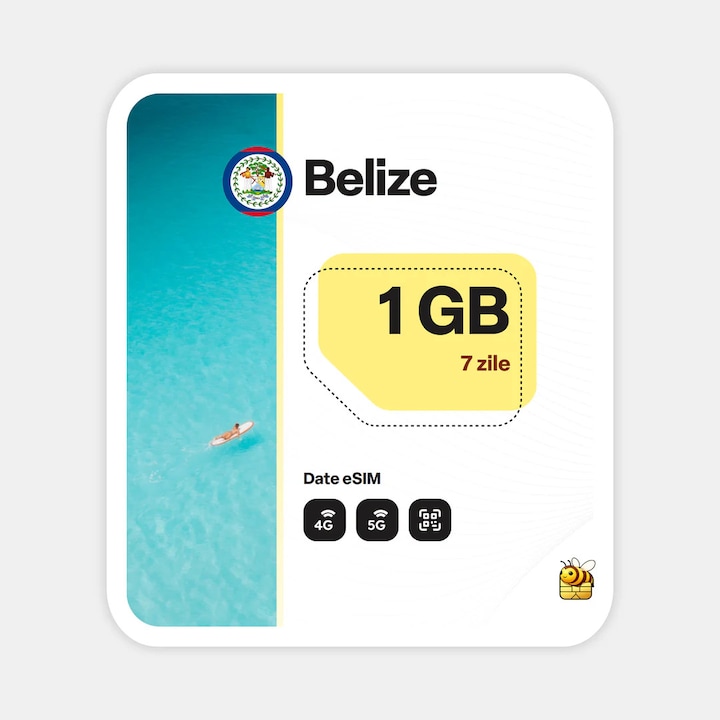 Cartela eSIM Internet, beeSIM, Belize, 1GB, 7 zile
