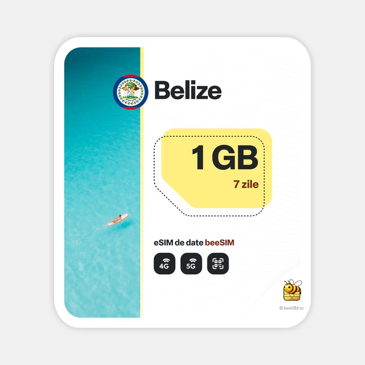 Cartela eSIM Internet, beeSIM, Belize, 1GB, 7 zile