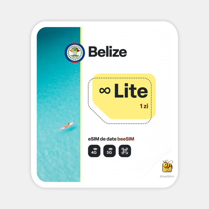Cartela eSIM Internet, beeSIM, Belize, Nelimitat, 1 zi