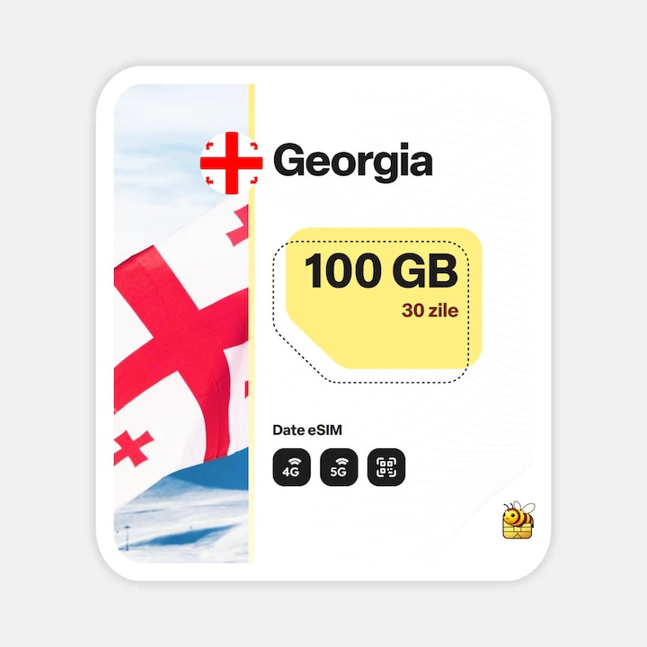 Cartela eSIM Internet, beeSIM, Georgia, 100GB, 30 zile