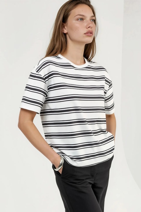 Tricou supradimensionat dama, HiCCUP, dungi, negru/alb, Negru