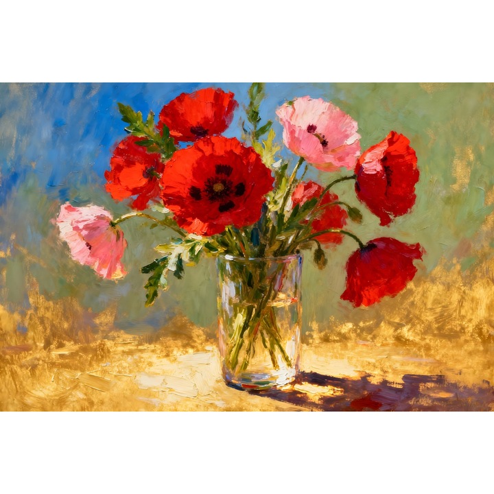 Tablou Canvas Dansul macilor 1, 60 x 40 cm, natura, peisaj, stil pictura, sasiu de lemn, panza de bumbac 90%, agatatoare invizibila