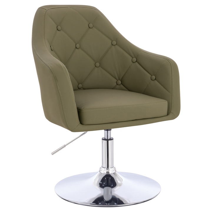 Scaun de birou, Votana, HR831N, Piele Ecologica Premium Soft, Baza Cromata, Khaki