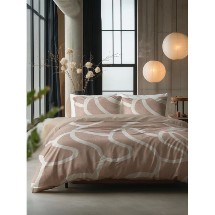 Ágyneműhuzat garnitúra, Sleeptime, 2 részes, paplanhuzat 140x200/220cm, 1 párnahuzat 60x70cm, Pure Clay Contours Peach Brown modell, barna színű