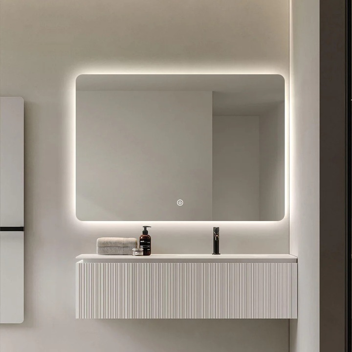 Oglinda de baie FENOME cu iluminare LED si incalzire, 70x100cm, anti-aburire, montare suspendata