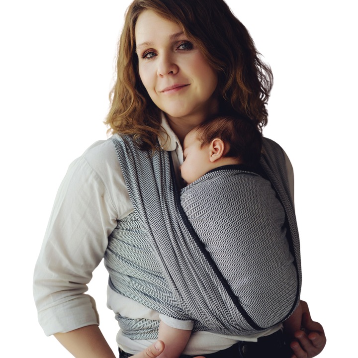 Esarfa Port-bebe Wrap Tesut Little Frog Zen Path, jacquard, 100% Bumbac, Mar. 6 (4, 6 m), alb-negru