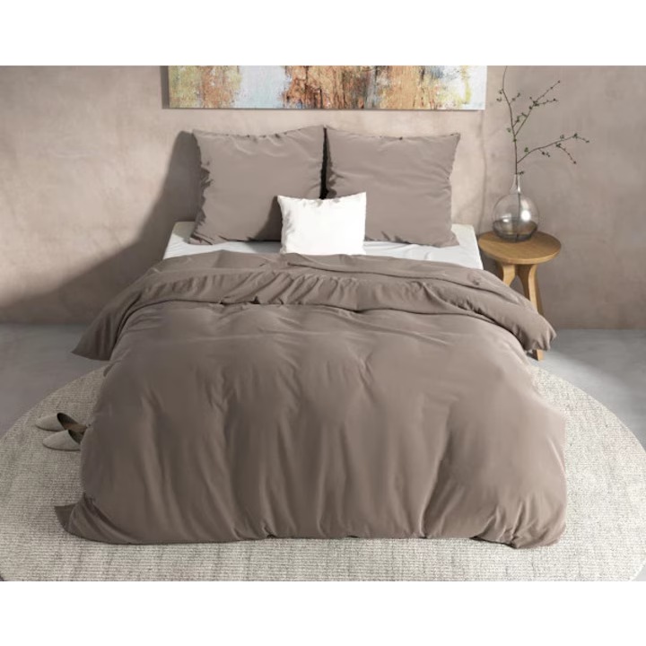 Set lenjerie de pat, Dreamhouse, 3 piese, husa pilota 200x200/220cm, 2 fete perna 60x70cm, model Flannel Mendez, culoare Maro