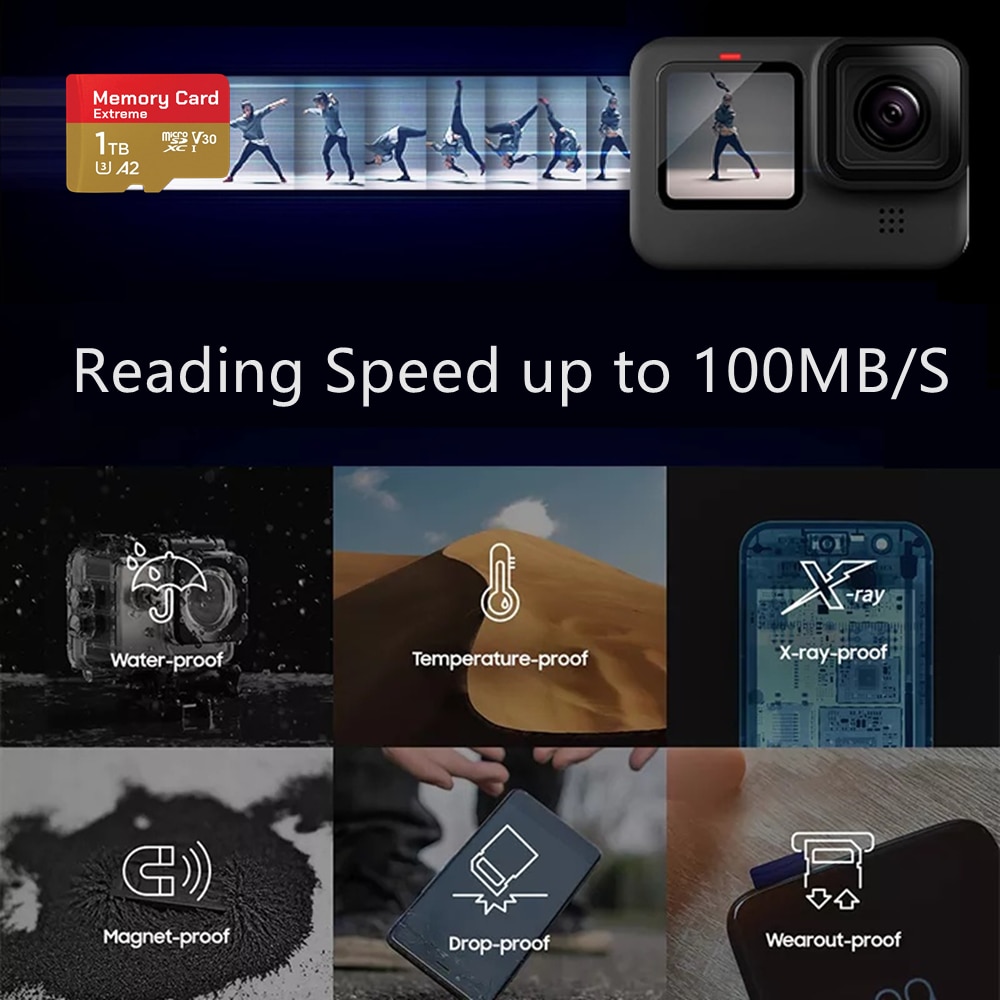 Card de memorie MicroSDXC 1TB, viteza de citire 100MB/s, rezistent la ...