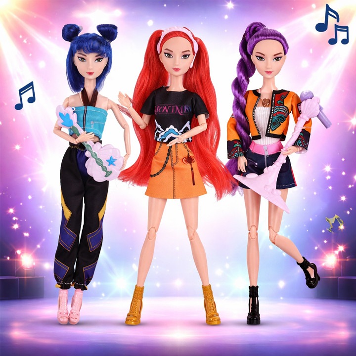 Set 3 Papusi Muzicale K-POP Devil Hunter Girls Impact Vision®, 3 piese, vinil, dimensiune 28 cm