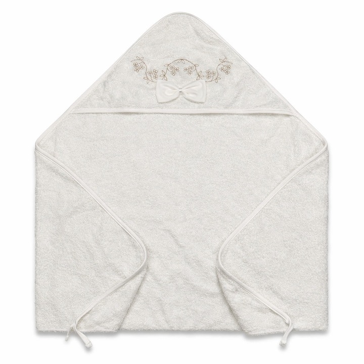 Prosop bebe cu gluga crem si fundita, prosop baie nou nascut bumbac moale absorbant