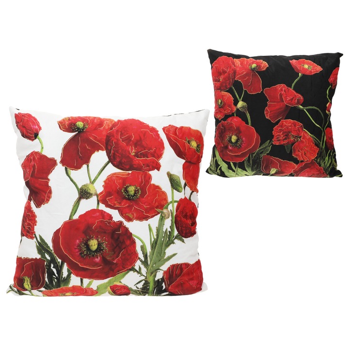 Díszpárna CARMANI, piros virágok, 40x40cm