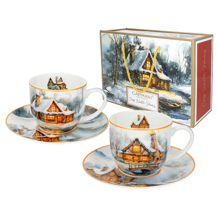 Set 2 cesti si farfurioare festive CARMANI, multicolor, 250ml